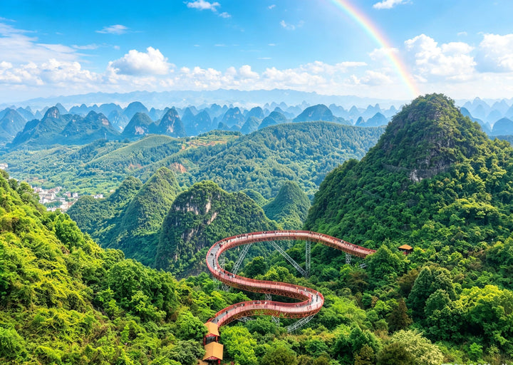 Ruyi Peak Scenic Area in Yangshuo with cable car access, glass walkway views and karst mountain panorama