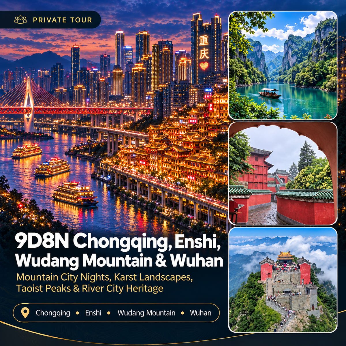 9D8N Chongqing, Enshi, Wudang Mountain & Wuhan Private Tour | China Nature & Culture Journey