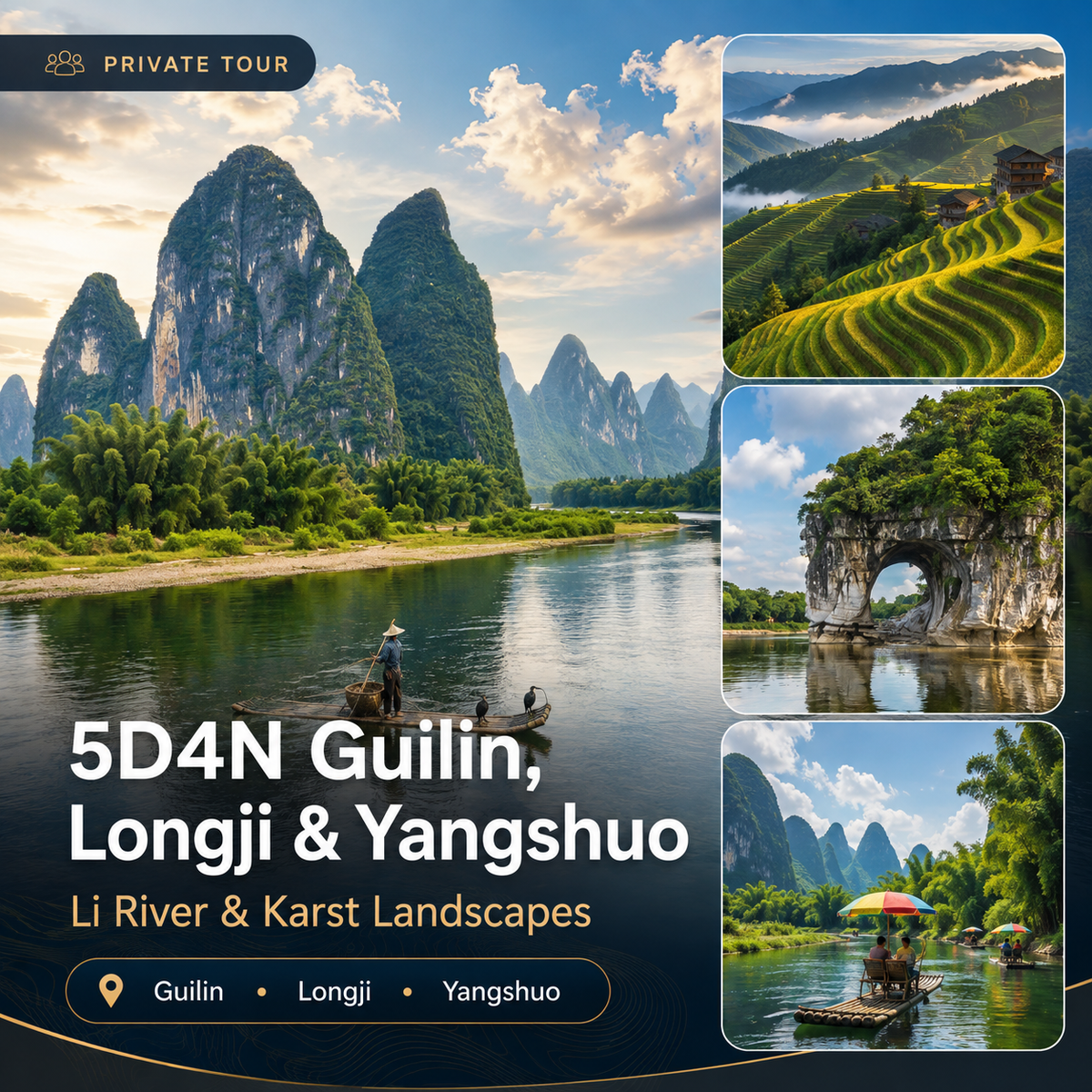5T4N Guilin, Longji & Yangshuo Privatreise | Li-Fluss & Karstlandschaften