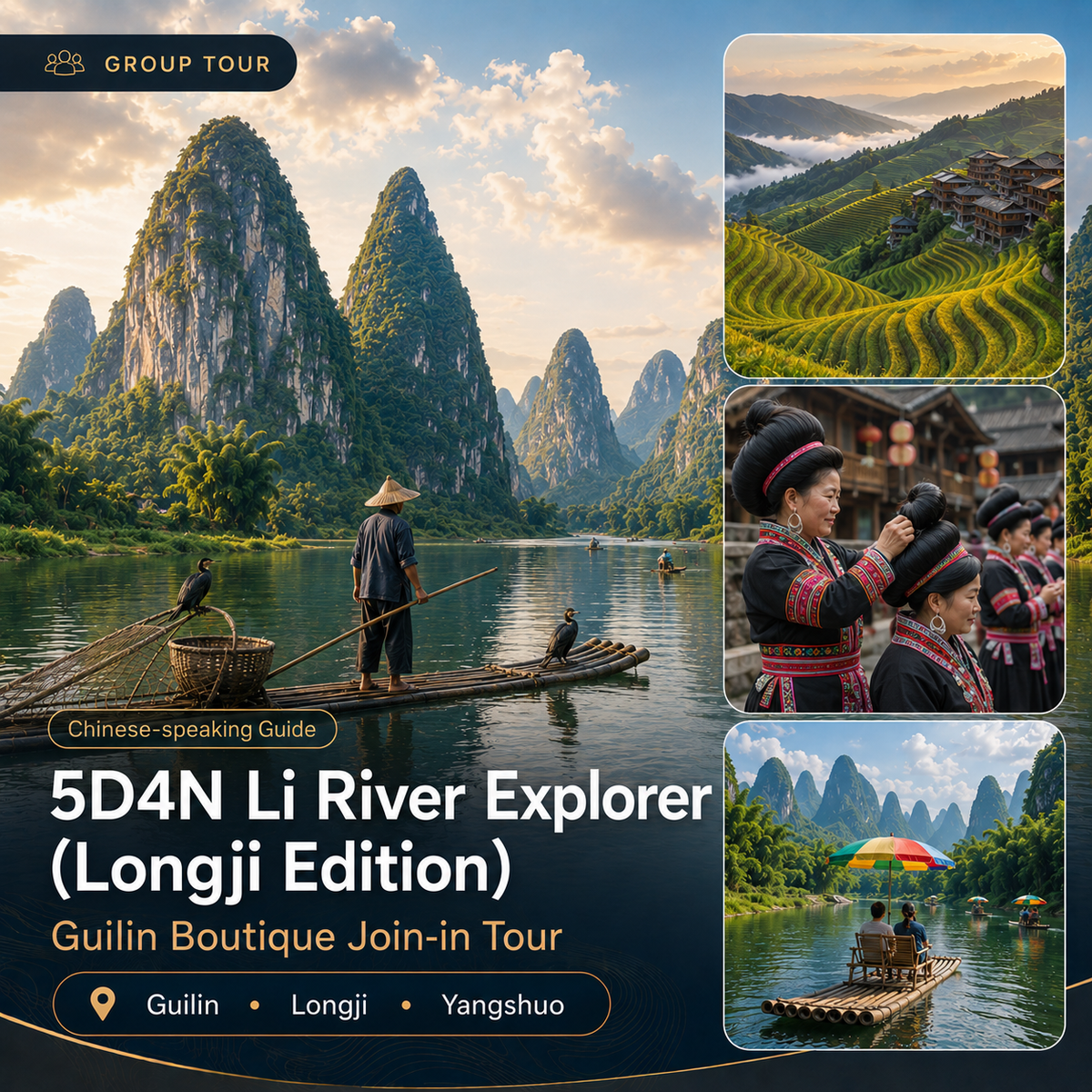 5T4N Guilin, Longji & Yangshuo Kleingruppentour | Li River Explorer (Longji Edition)